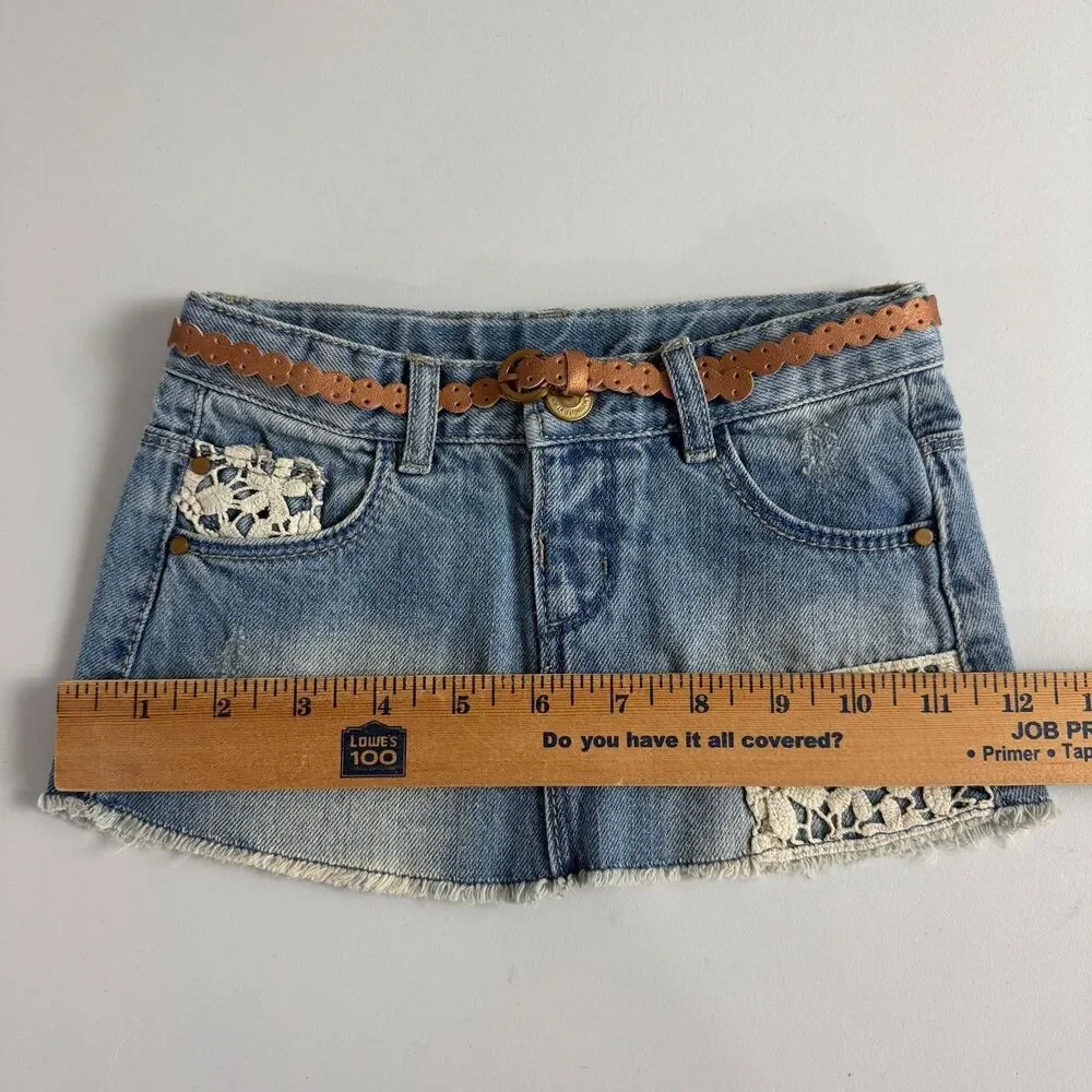 Zara Baby Girl Denim Skirt Belted Crochet Lace Detail Size 12 - 18 Months